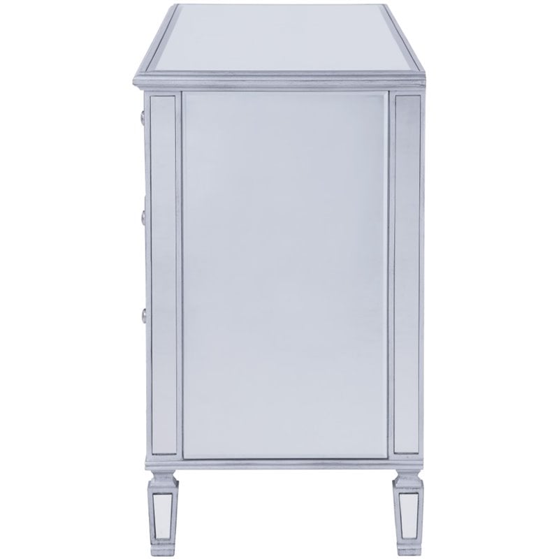 Pemberly Row 6 Drawer rary Mirrored Dresser in Antique Silver