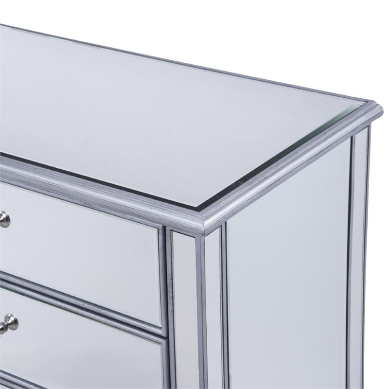 Pemberly Row 6 Drawer rary Mirrored Dresser in Antique Silver