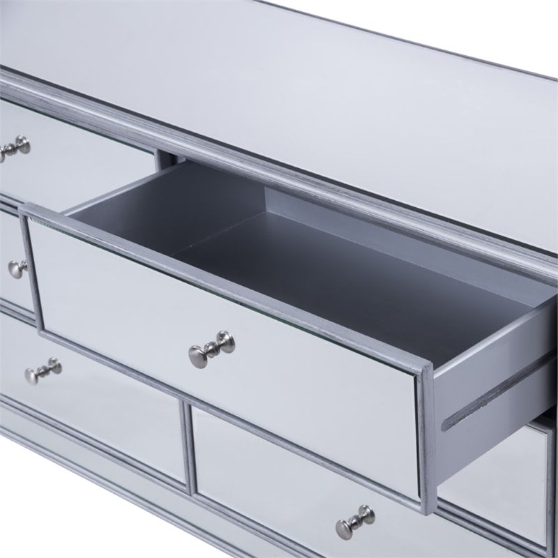 Pemberly Row 6 Drawer rary Mirrored Dresser in Antique Silver
