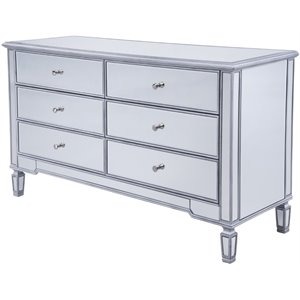 Pemberly Row 6 Drawer rary Mirrored Dresser in Antique Silver