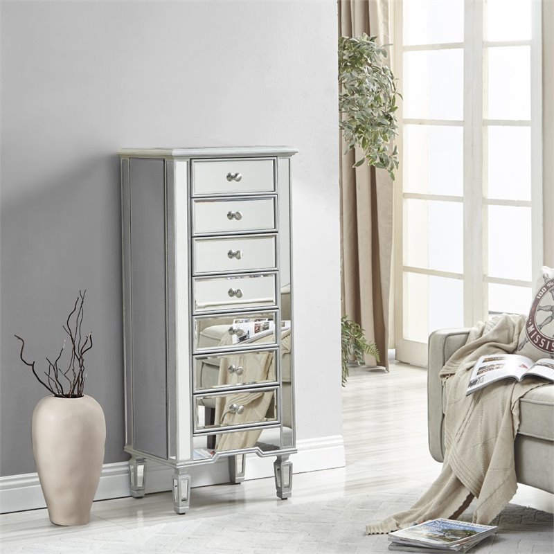 Pemberly Row 7 Drawer Mirrored Lingerie Chest in Antique Silver