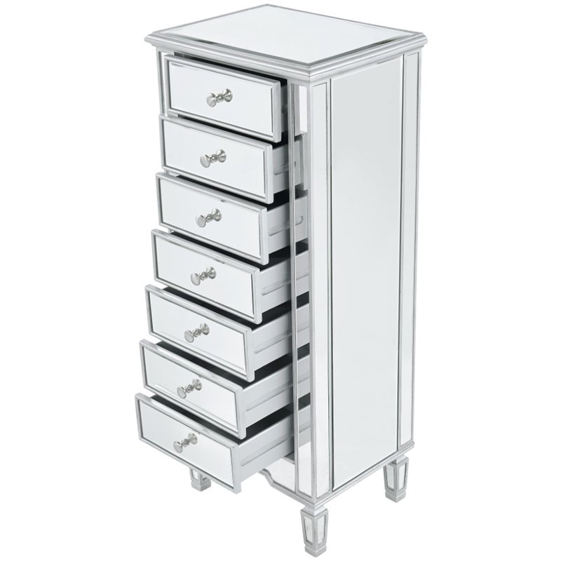 Pemberly Row 7 Drawer Mirrored Lingerie Chest in Antique Silver