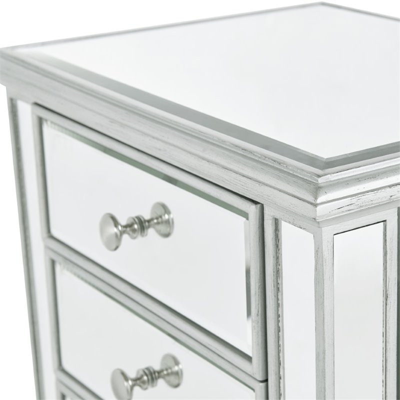 Pemberly Row 7 Drawer Mirrored Lingerie Chest in Antique Silver