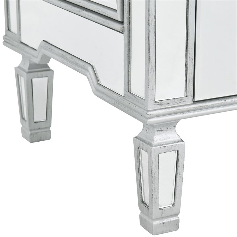 Pemberly Row 7 Drawer Mirrored Lingerie Chest in Antique Silver