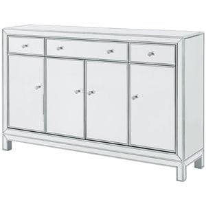 Pemberly Row 4 Door 56&quot Mirrored Buffet Cabinet in Antique Silver