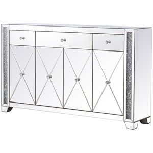 Pemberly Row Modern 4 Door 60&quot Silver Crystal Mirrored Sideboard