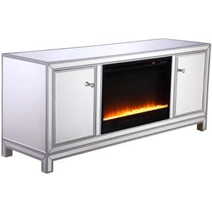 Pemberly Row 60&quot Mirrored Crystal Fireplace TV Stand in Antique Silver