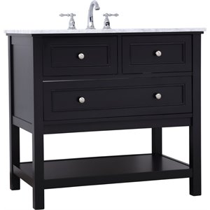 Pemberly Row Contemporary 36&quot Single Marble Top Bathroom Vanity in Black