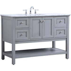 Pemberly Row Contemporary 48&quot Single Marble Top Bathroom Vanity in Gray