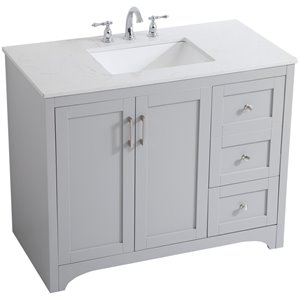Pemberly Row Traditional 42&quot Single Quartz Top Bathroom Vanity in Gray