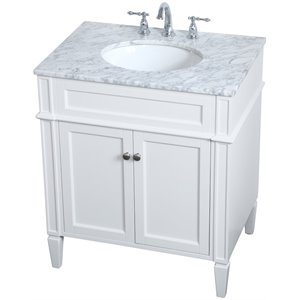 Pemberly Row Contemporary 30&quot Single Marble Top Bathroom Vanity in White