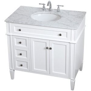 Pemberly Row Contemporary 36&quot Single Marble Top Bathroom Vanity in White
