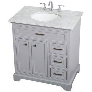 Pemberly Row Contemporary 32&quot Single Marble Top Bathroom Vanity in Gray