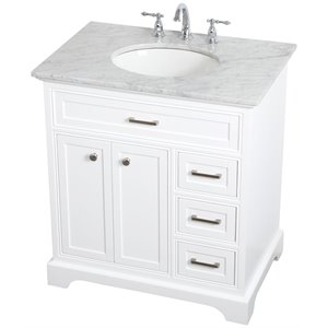 Pemberly Row Contemporary 32&quot Single Marble Top Bathroom Vanity in White