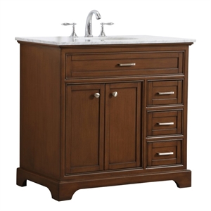Pemberly Row Contemporary 36&quot Wood Single Bathroom Vanity in Brown Teak