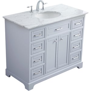 Pemberly Row 42&quot Single Marble Top Bathroom Vanity in Light Gray