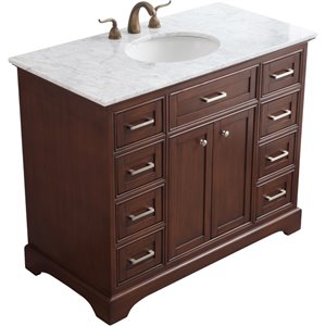 Pemberly Row Contemporary 42&quot Single Marble Top Bathroom Vanity in Teak
