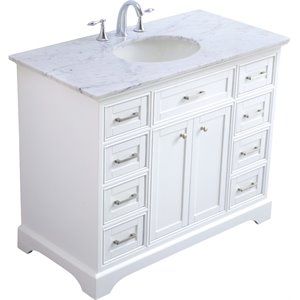 Pemberly Row Contemporary 42&quot Single Marble Top Bathroom Vanity in White