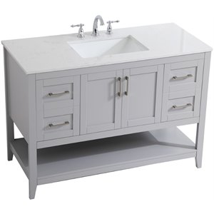 Pemberly Row Traditional 48&quot Single Quartz Top Bathroom Vanity in Gray
