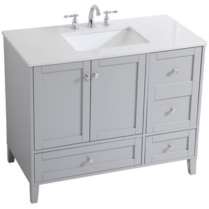 Pemberly Row Traditional 42&quot Single Quartz Top Bathroom Vanity in Gray