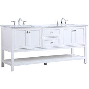 Pemberly Row 72&quot Double Sink Marble Top Bathroom Vanity in White