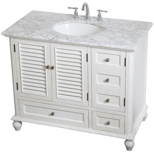 Pemberly Row 42&quot Single Marble Top Bathroom Vanity in Antique White