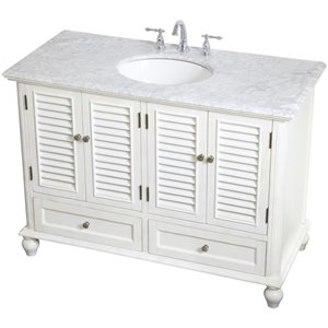 Pemberly Row 48&quot Single Marble Top Bathroom Vanity in Antique White
