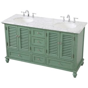 Pemberly Row 60&quot Double Marble Top Bathroom Vanity in Vintage Mint