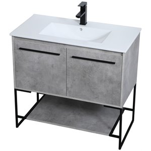 Pemberly Row 36&quot Single Porcelain Top Bathroom Vanity in Concrete Gray