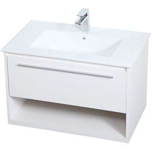 Pemberly Row 30&quot Single Porcelain Top Floating Bathroom Vanity in White