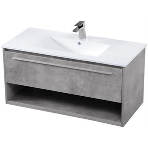 Pemberly Row 40&quot Single Porcelain Top Floating Bathroom Vanity in Gray