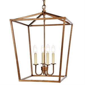 Pemberly Row 4-Light Transitional Metal Pendant in Vintage Gold