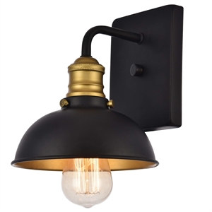 Pemberly Row 1-Light Transitional Metal Wall Sconce in Black and Brass