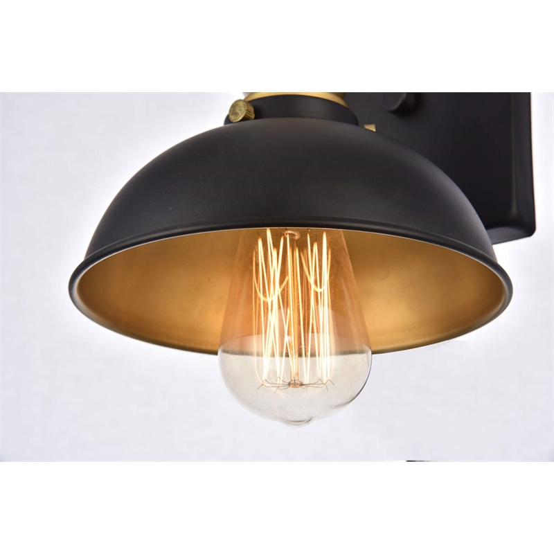 Pemberly Row 1-Light Transitional Metal Wall Sconce in Black and Brass