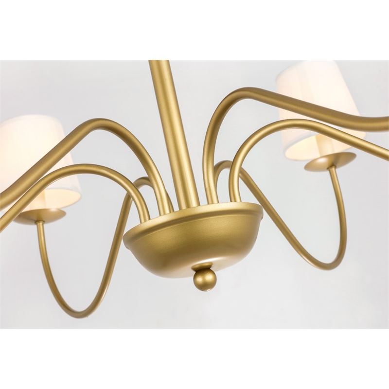 Pemberly Row Eclipse 6-Light Metal & Fabric Chandelier in Brass/White