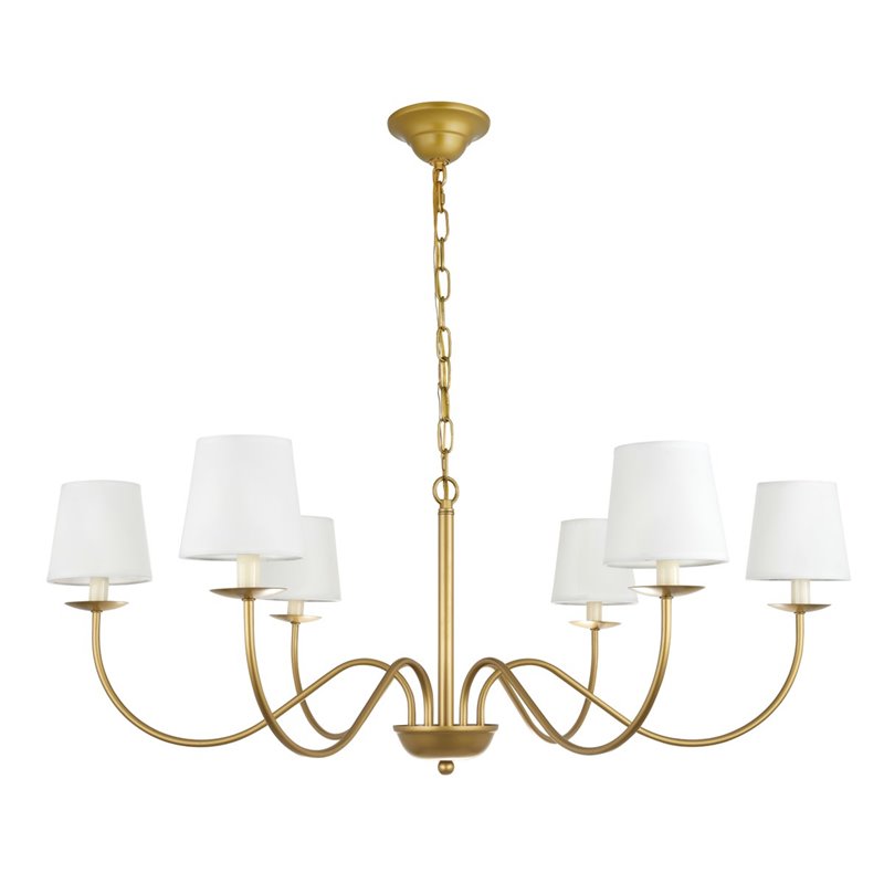 Pemberly Row Eclipse 6-Light Metal & Fabric Chandelier in Brass/White