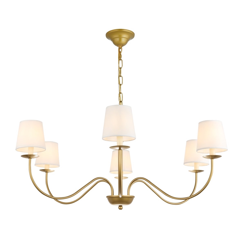 Pemberly Row Eclipse 6-Light Metal & Fabric Chandelier in Brass/White