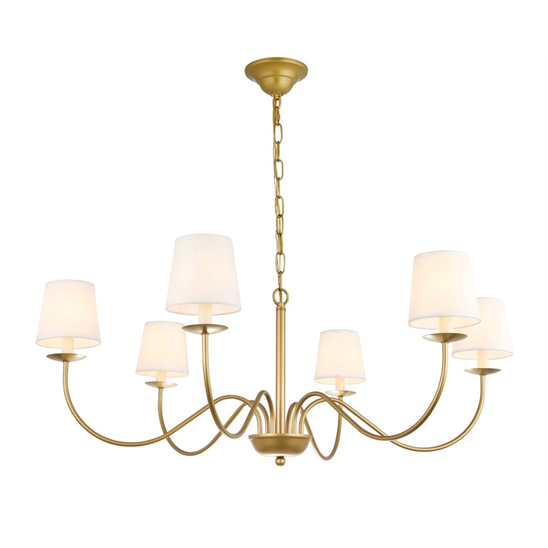 Pemberly Row Eclipse 6-Light Metal & Fabric Chandelier in Brass/White