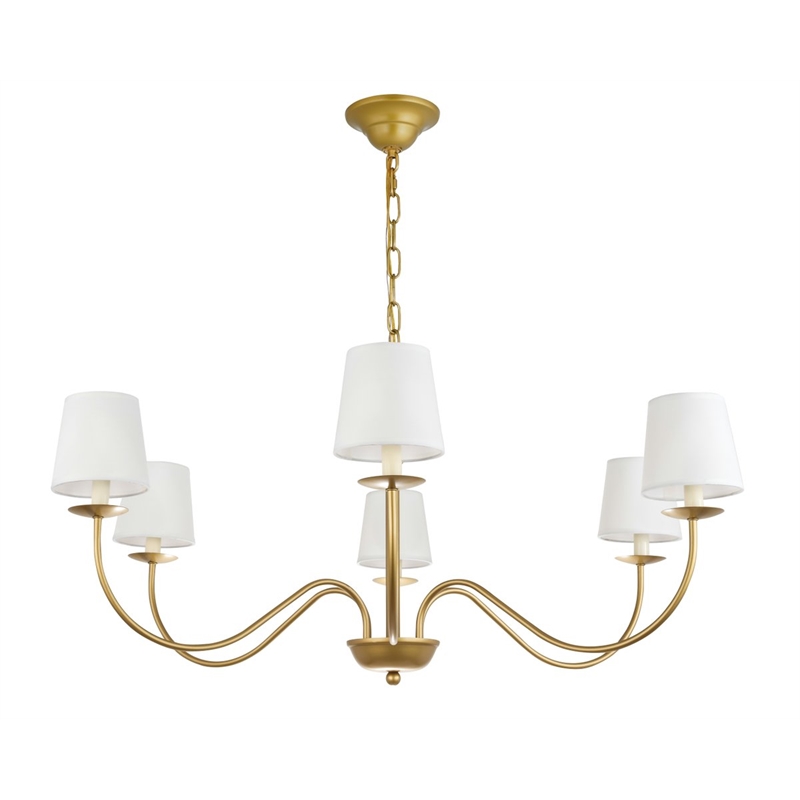 Pemberly Row Eclipse 6-Light Metal & Fabric Chandelier in Brass/White