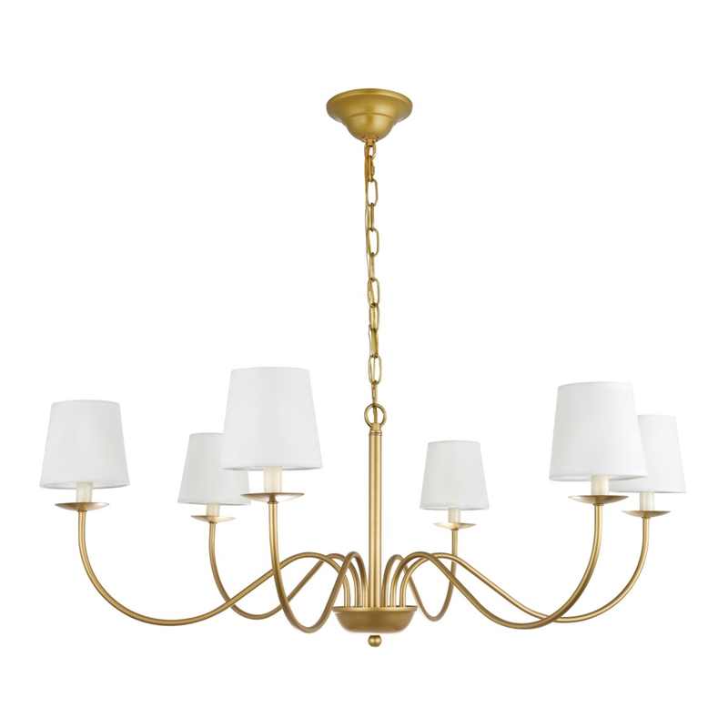 Pemberly Row Eclipse 6-Light Metal & Fabric Chandelier in Brass/White