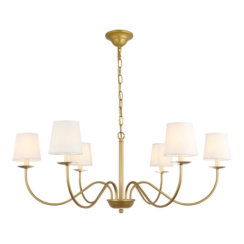 Pemberly Row Eclipse 6-Light Metal & Fabric Chandelier in Brass/White