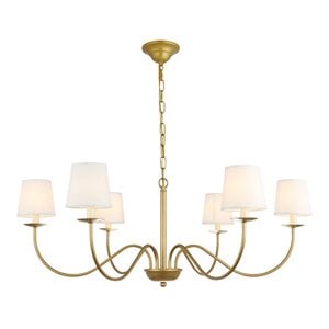 Pemberly Row Eclipse 6-Light Metal & Fabric Chandelier in Brass/White