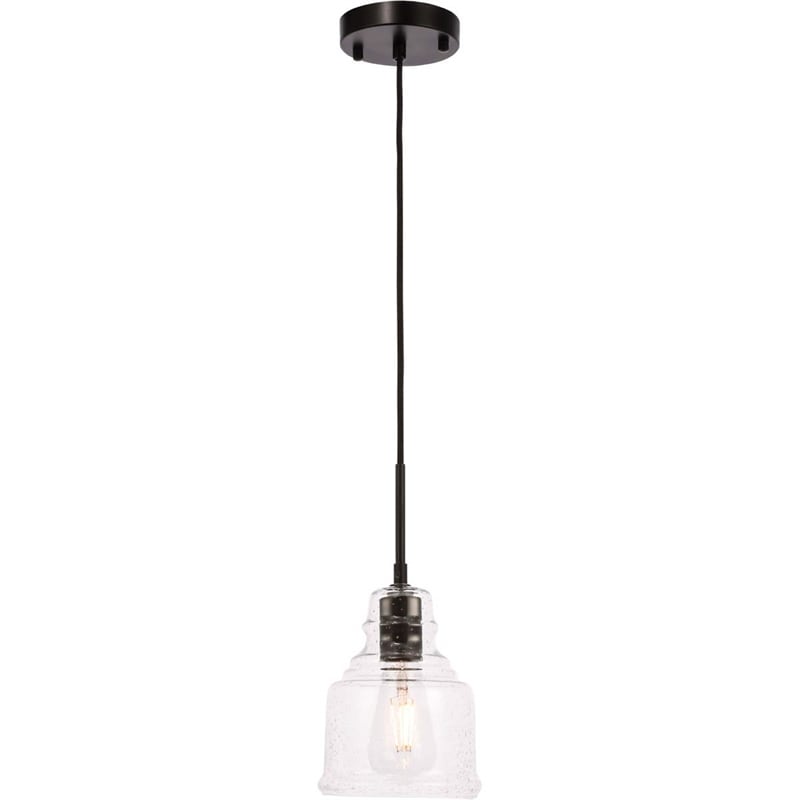 Pemberly Row 1-Light Mid-Century Metal Pendant in Black and Clear