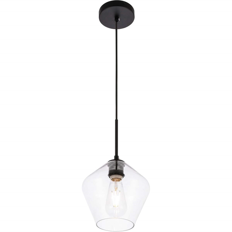 Pemberly Row 1-Light Mid-Century Metal Pendant in Black and Clear Glass