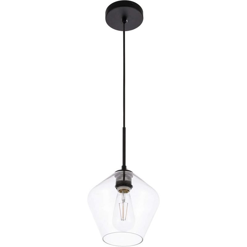 Pemberly Row 1-Light Mid-Century Metal Pendant in Black and Clear Glass