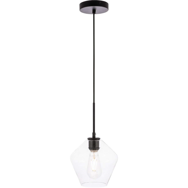 Pemberly Row 1-Light Mid-Century Metal Pendant in Black and Clear Glass