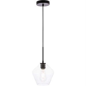 Pemberly Row 1-Light Mid-Century Metal Pendant in Black and Clear Glass