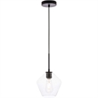 Pemberly Row 1-Light Mid-Century Metal Pendant in Black and Clear Glass