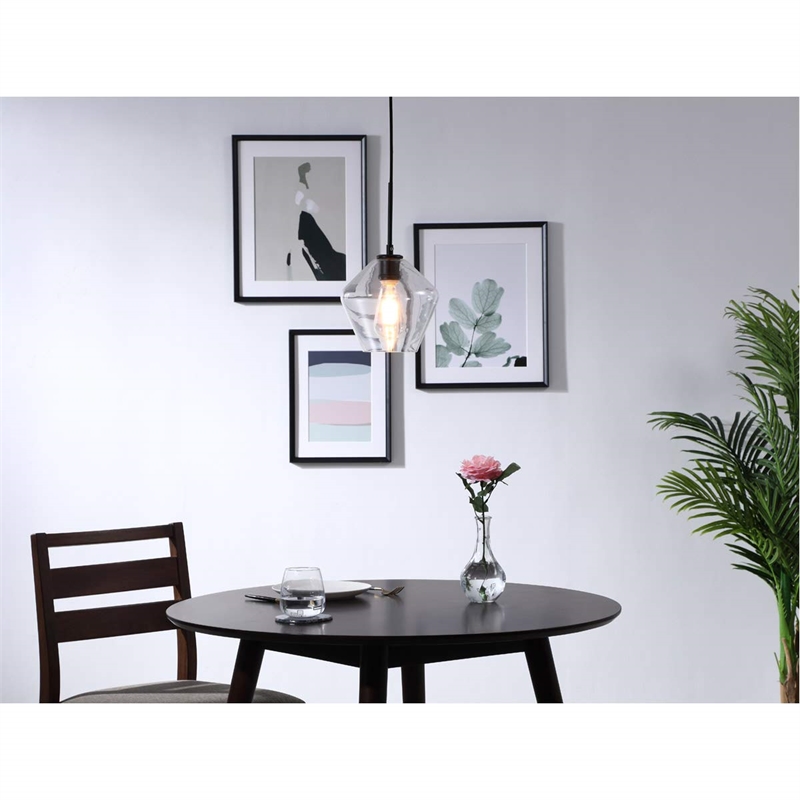 Pemberly Row 1-Light Mid-Century Metal Pendant in Black and Clear Glass