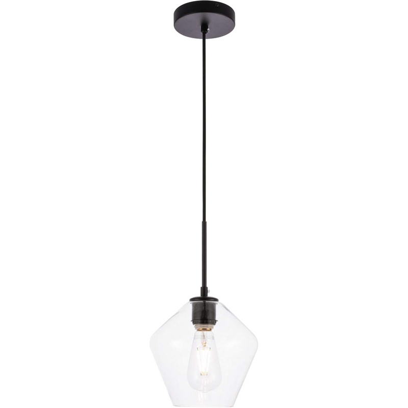 Pemberly Row 1-Light Mid-Century Metal Pendant in Black and Clear Glass